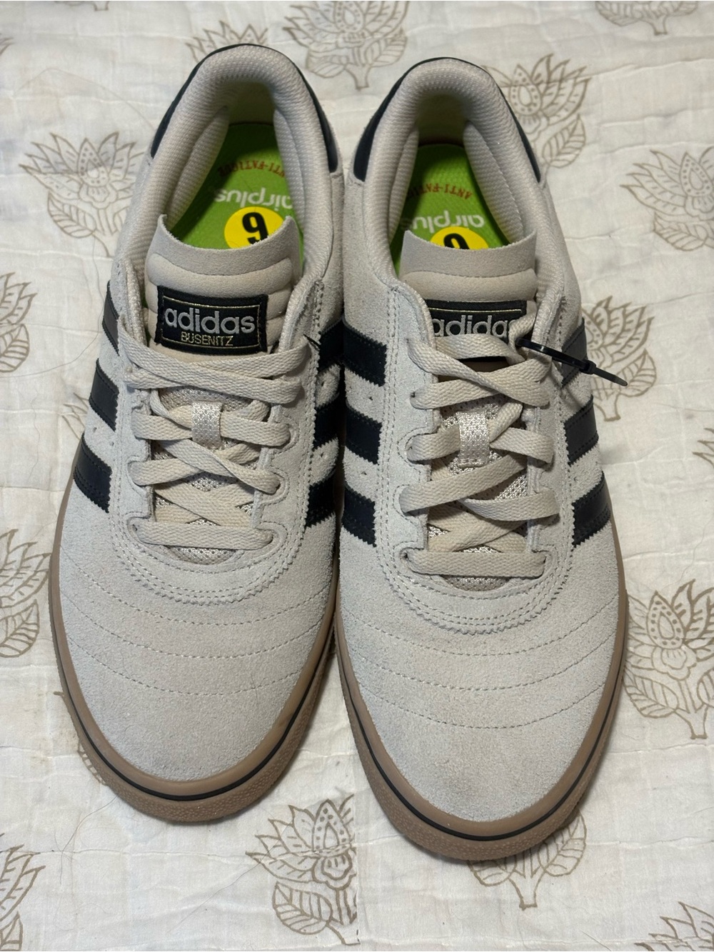 adidas women’s Beige Suede Sneakers with Black Stripes NWOT